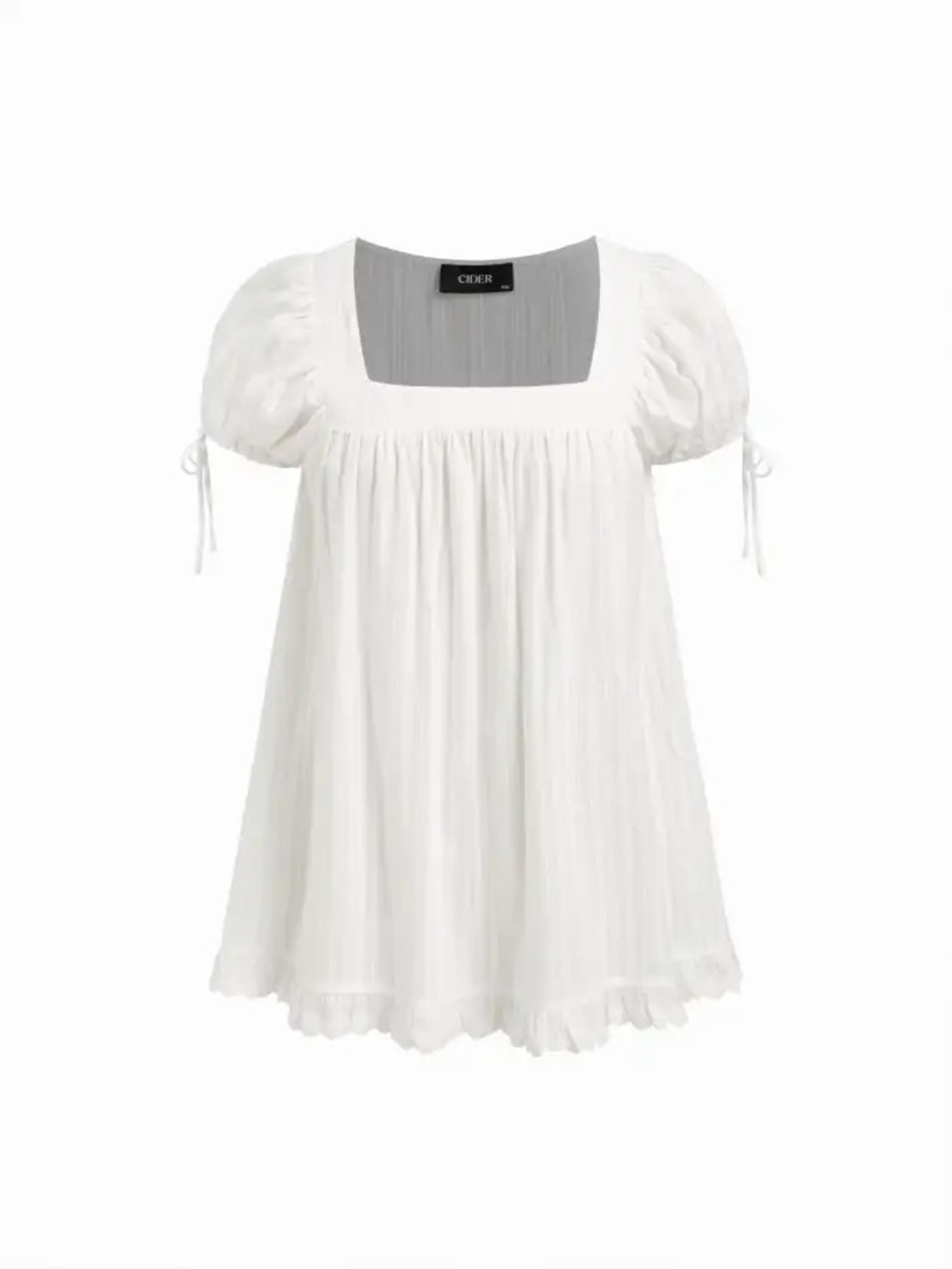 Cider White Square-Neck Puff Sleeve Tunic Dress